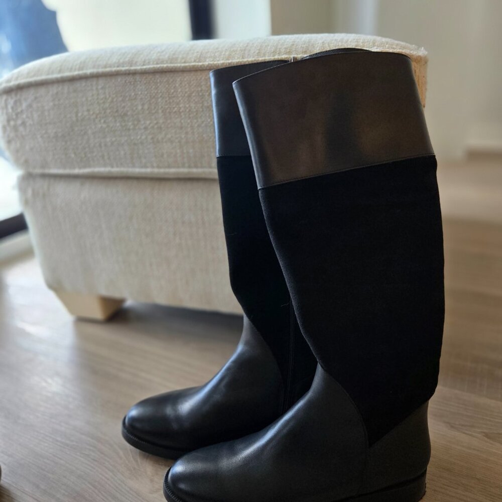 Aquatalia Regina Knee High Boots Black Leather Suede Size 8 - Picture 6 of 11